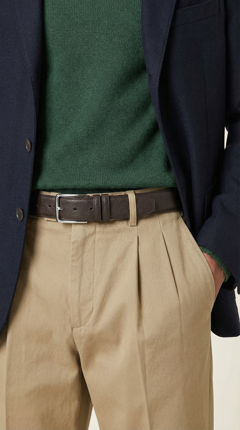 Tünd Qəhvəyi Teksturalı Dəri Kəmər