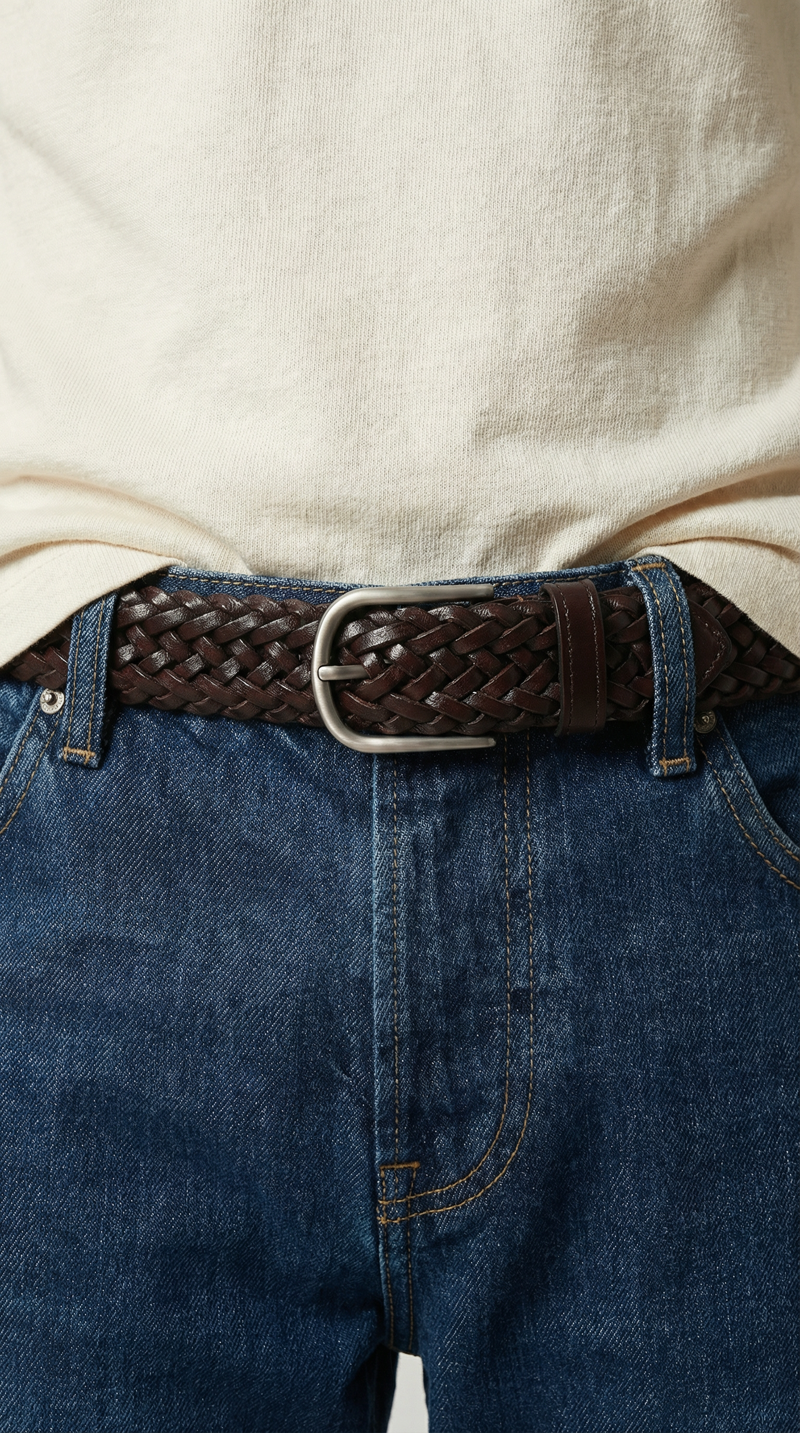 Qəhvəyi Örgü Dəri Kəmər