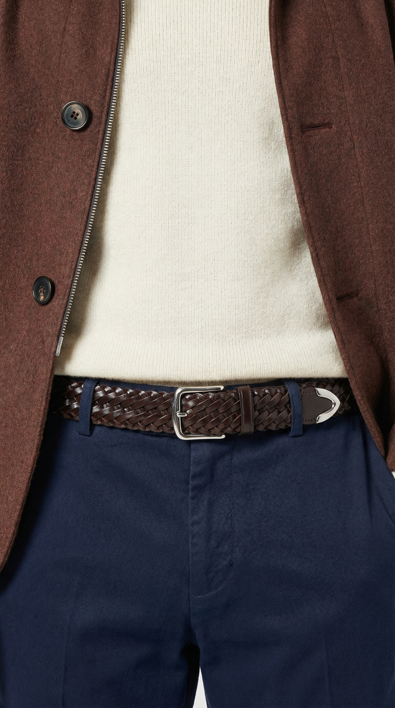 Təbii Qəhvəyi Örgü Dəri Kəmər