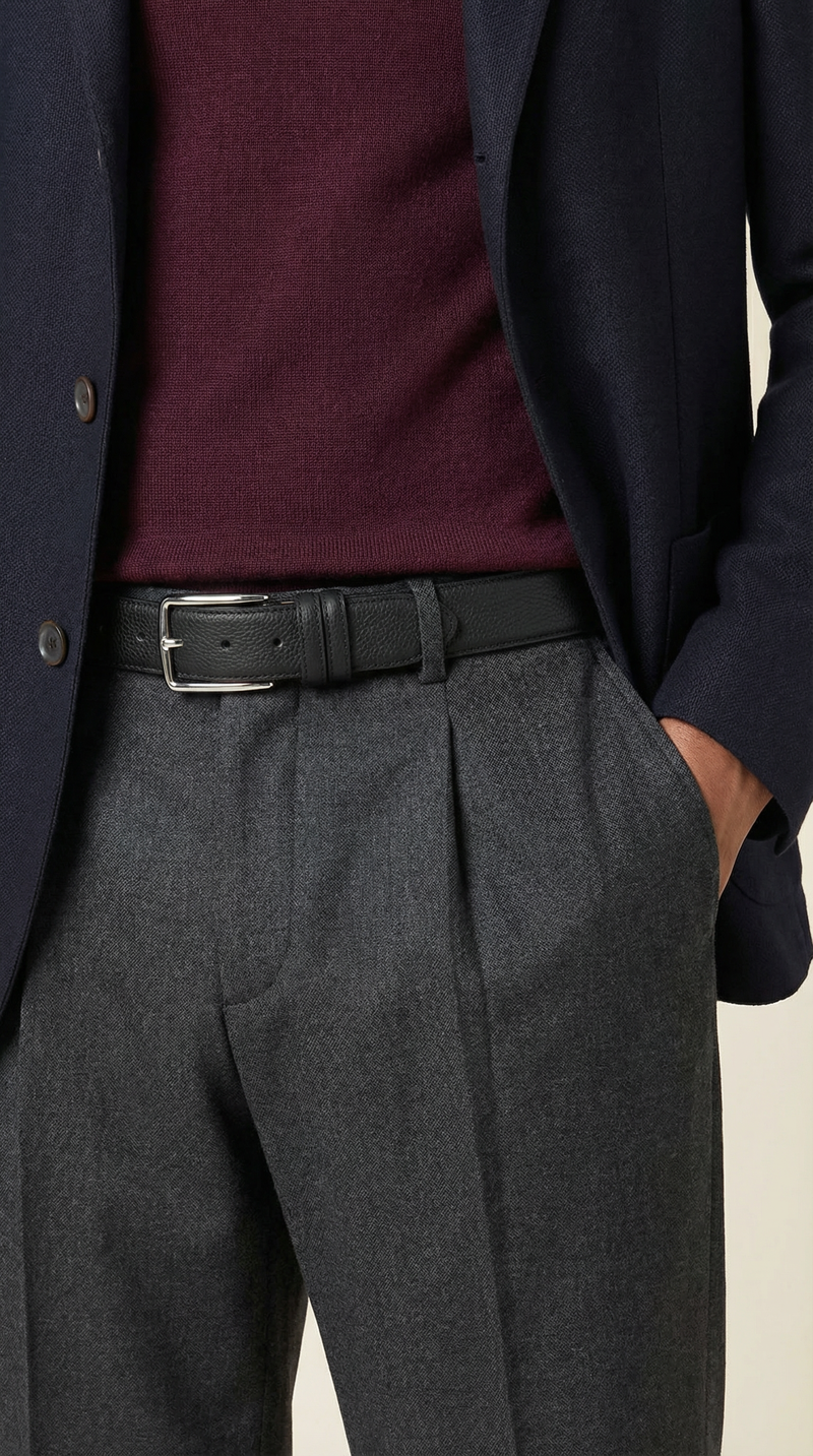 Qara Teksturalı Dəri Kəmər